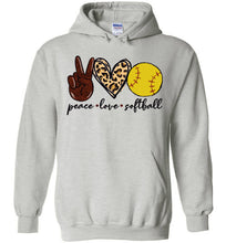 Load image into Gallery viewer, Peace. Love. Softball. Design- Get this design on a tee or hoodie!