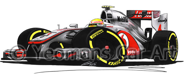 12 Mclaren Mp4 27 Lewis Hamilton Caricature F1 Car Art Print Yeomans Car Art