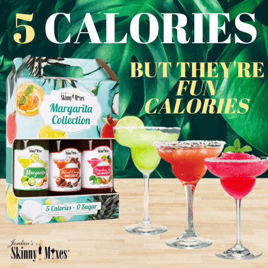 The Skinny Syrups Margarita Collection flavors are Classic Margarita, Strawberry Key Lime & Blood Orange. There are (3) 12.7 oz bottles of each flavor.