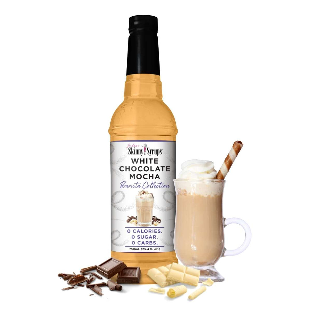 Fromgirltogirl.com adds Skinny Mixes White Chocolate Mocha flavoring syrup to coffee and desserts.