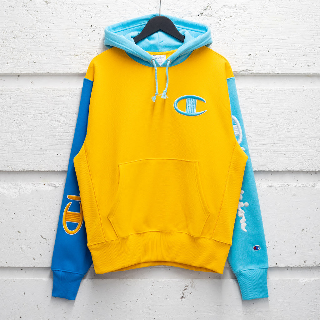 champion colorblock hoodie yellow