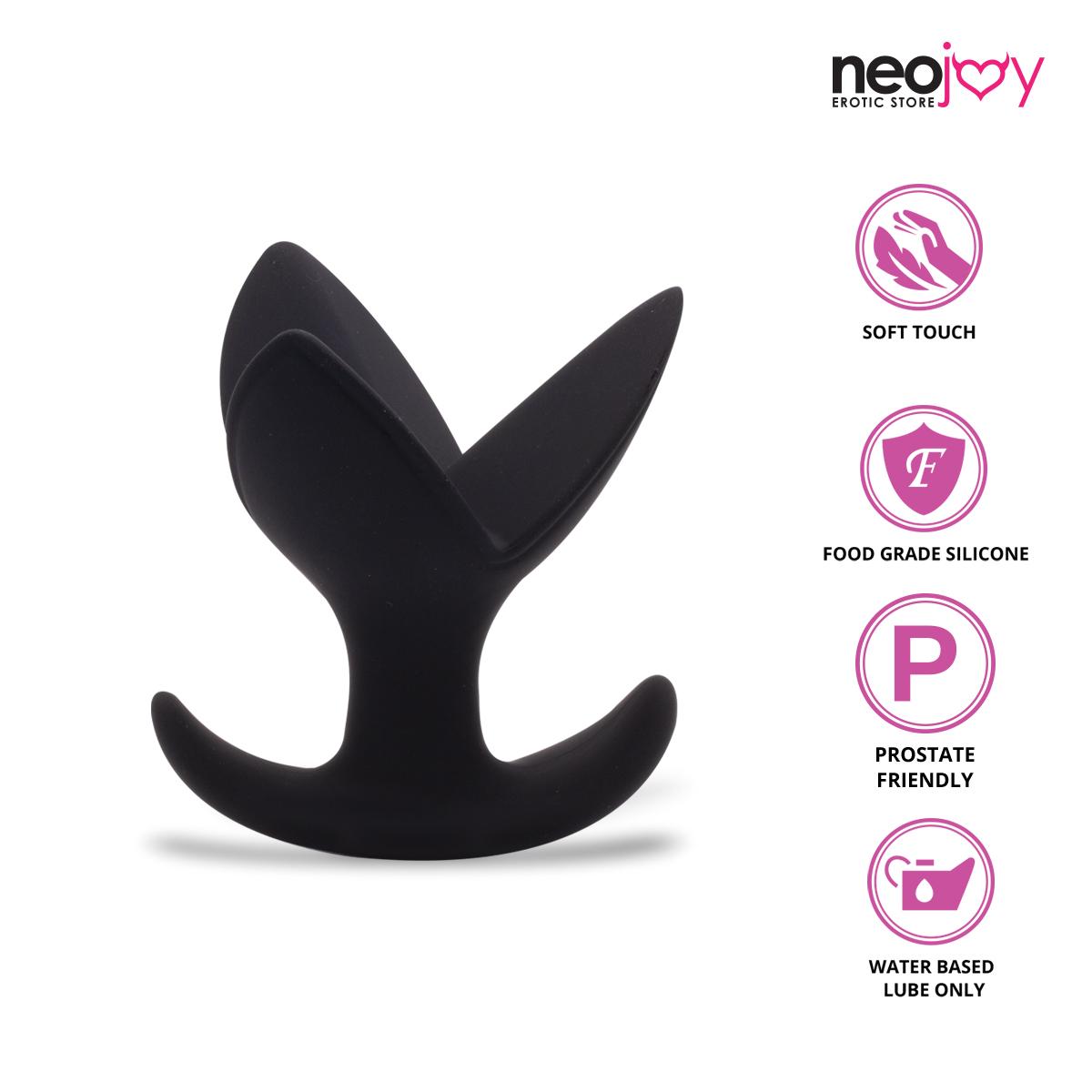 Neojoy Expandable Triple Butt Plug Silikon Schwarz mit flachem Fuß