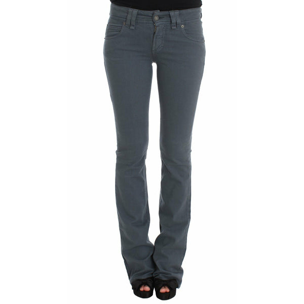 Dark Slate Gray Blue Cotton Blend Slim Fit Bootcut Jeans John Galliano