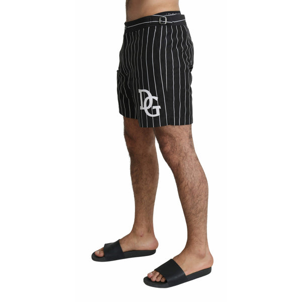 Dark Slate Gray Black White Striped Beachwear Boxer Swimshorts Dolce & Gabbana
