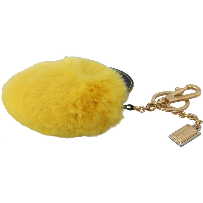 Goldenrod Yellow Leather Fur Gold Clasp Keyring Women Keychain Dolce & Gabbana