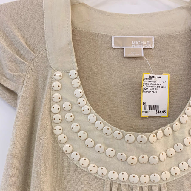 Michael Michael Kors Size M Women's Beige Solid Knit Short Sleeve Top