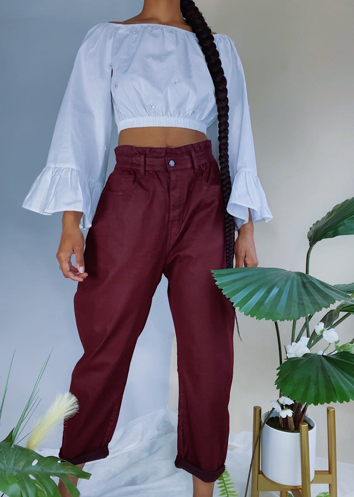 Burgundy Baggy Paperbag High Waisted Jean Trouser (6-8) – LuxInClus
