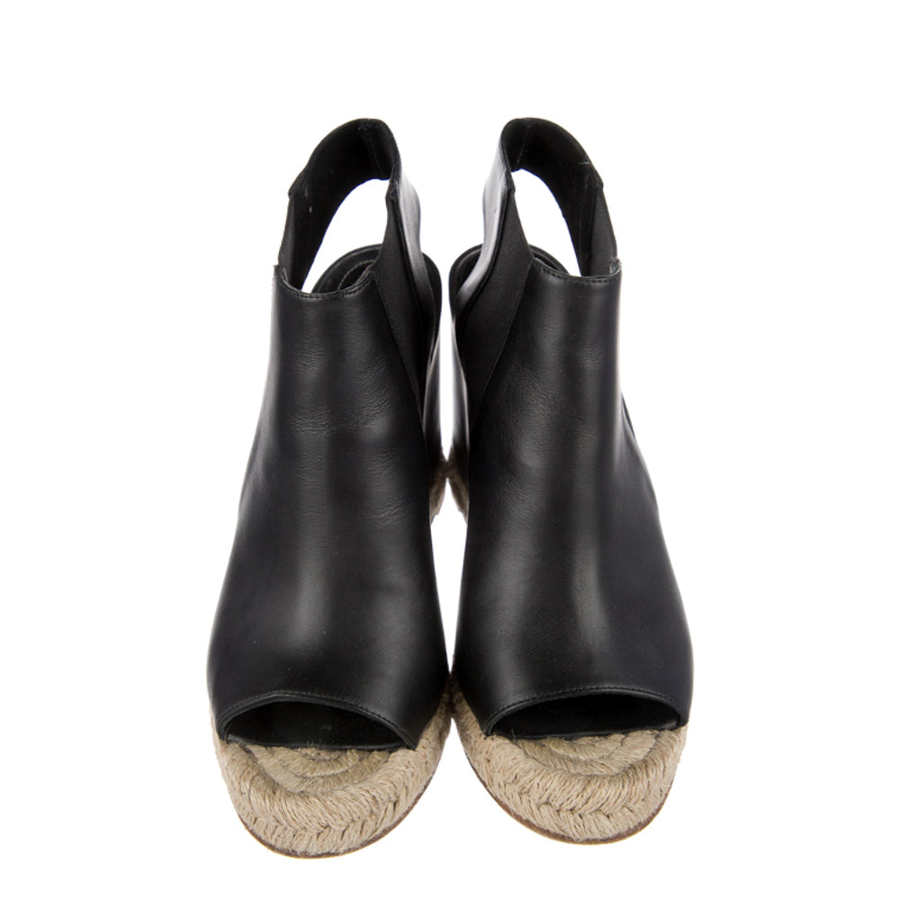 Balenciaga Black Leather Wedge Sandals 38