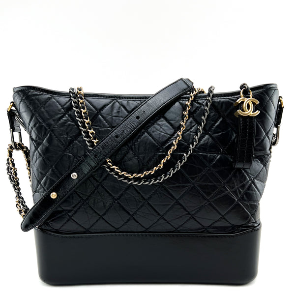 Chanel White and Black Medium Gabrielle Bag in Aged Calfskin Leather w –  Sellier