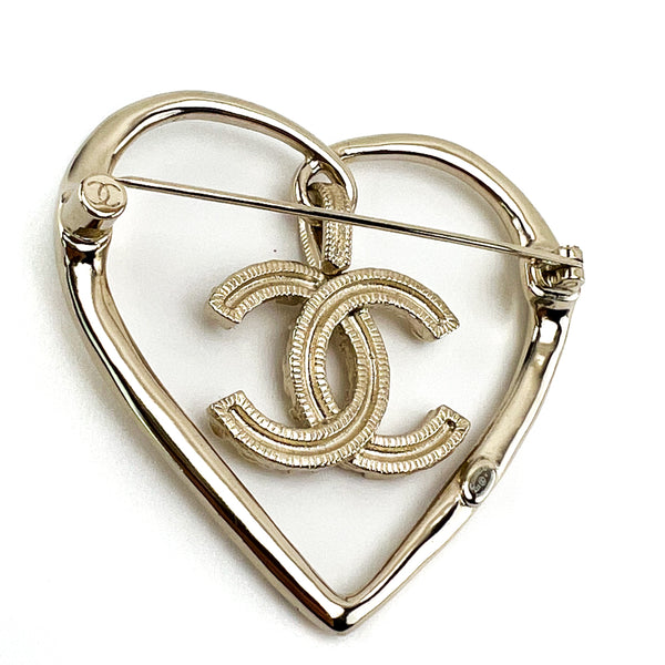 Chanel Light Gold Crystal Twisted CC Brooch