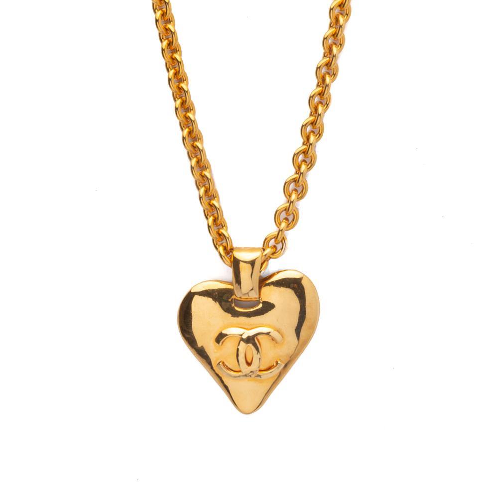 Chanel Gold CC XL Heart Chain Pendant Necklace 93P Vintage