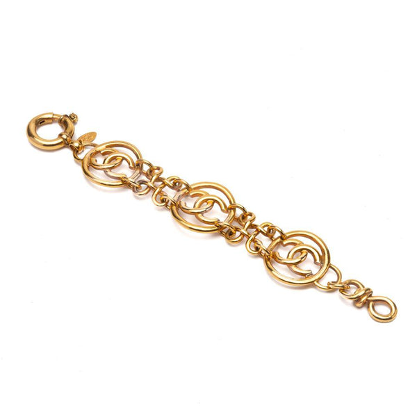 Chanel Gold CC Logo Round Medallion Chain Link Bracelet 29 Vintage