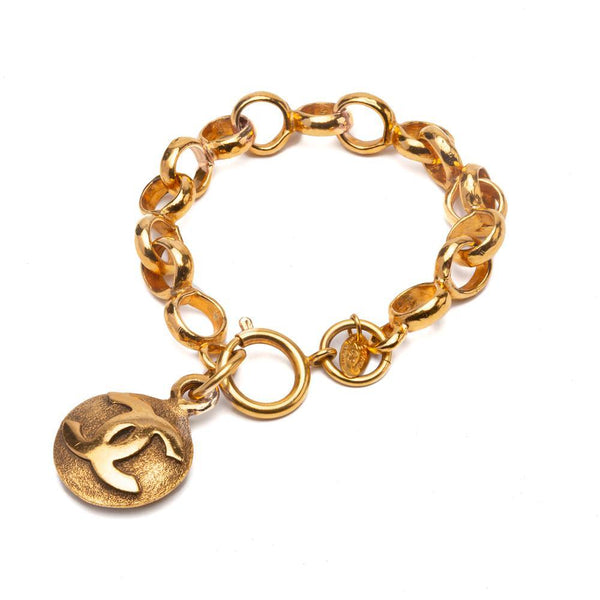 Chanel Gold CC Logo Openwork Round Link Bracelet 93P Vintage