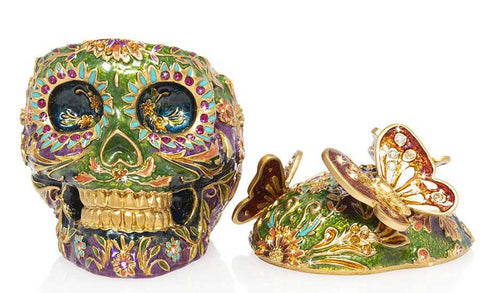 Jay Strongwater Rivera Skull With Butterflies Figurine Box SDH7406-289
