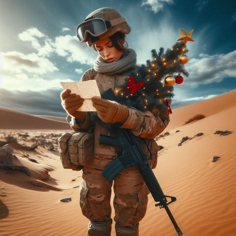 US Service member reading a letter from home at Christmas