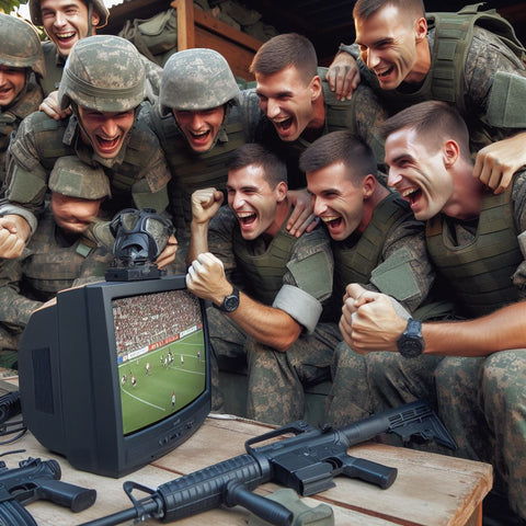 A group of soldiers watching tv