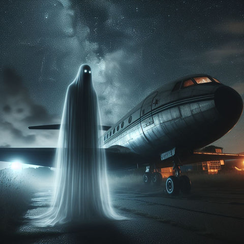 Ghostly apparition standing next to an aircraft