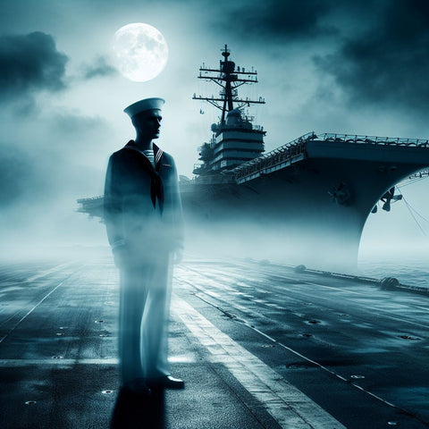 Ghostly apparition on a Navy ship deck