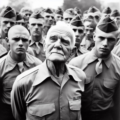 Very old man as a new trainee in basic training