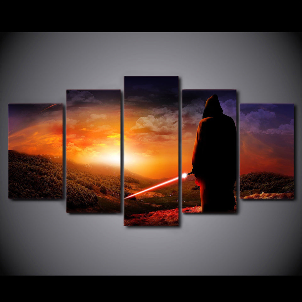 5 Panel Star Wars Lightsaber Wall Art Canvas Hd Print Enterprising Man
