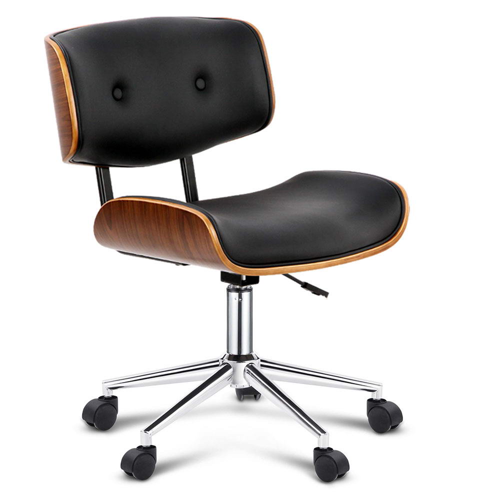 Artiss Wooden Pu Leather Office Desk Chair Black