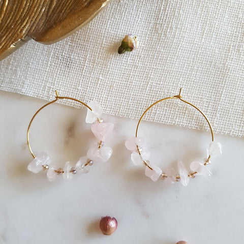 boucles d oreilles prisca en quartz rose bijoux style boheme