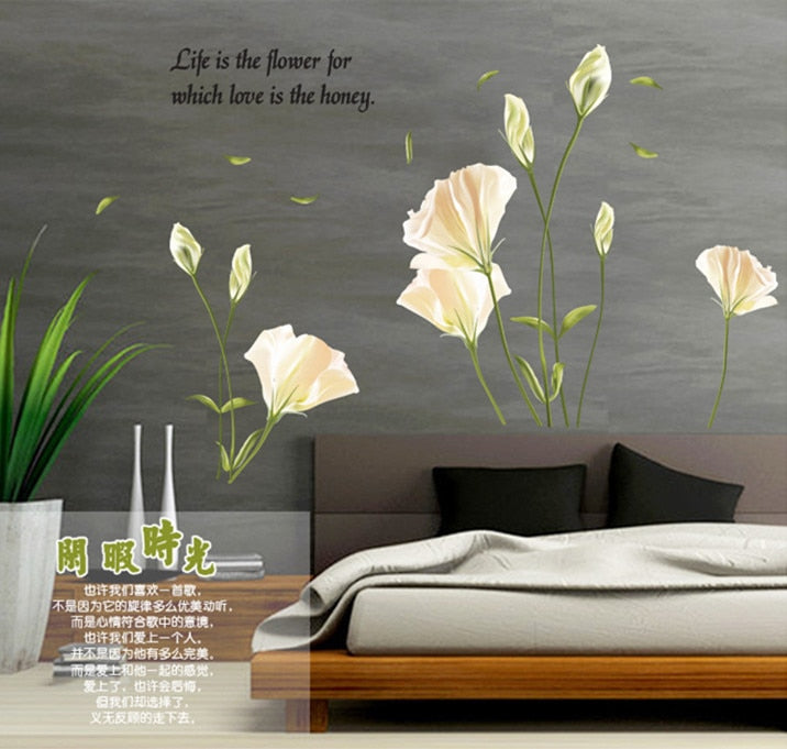AY9152 60*90cm Large Removable Vinyl Self-adhesive Lily Flower Wall Sticker for Kids Room