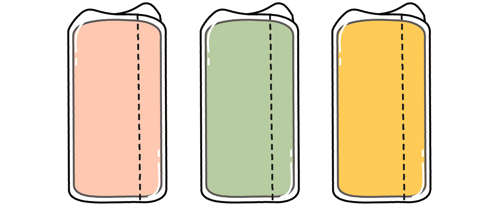 Illustration of different color Nugget couches wrapped inside of a plastic 'burrito'