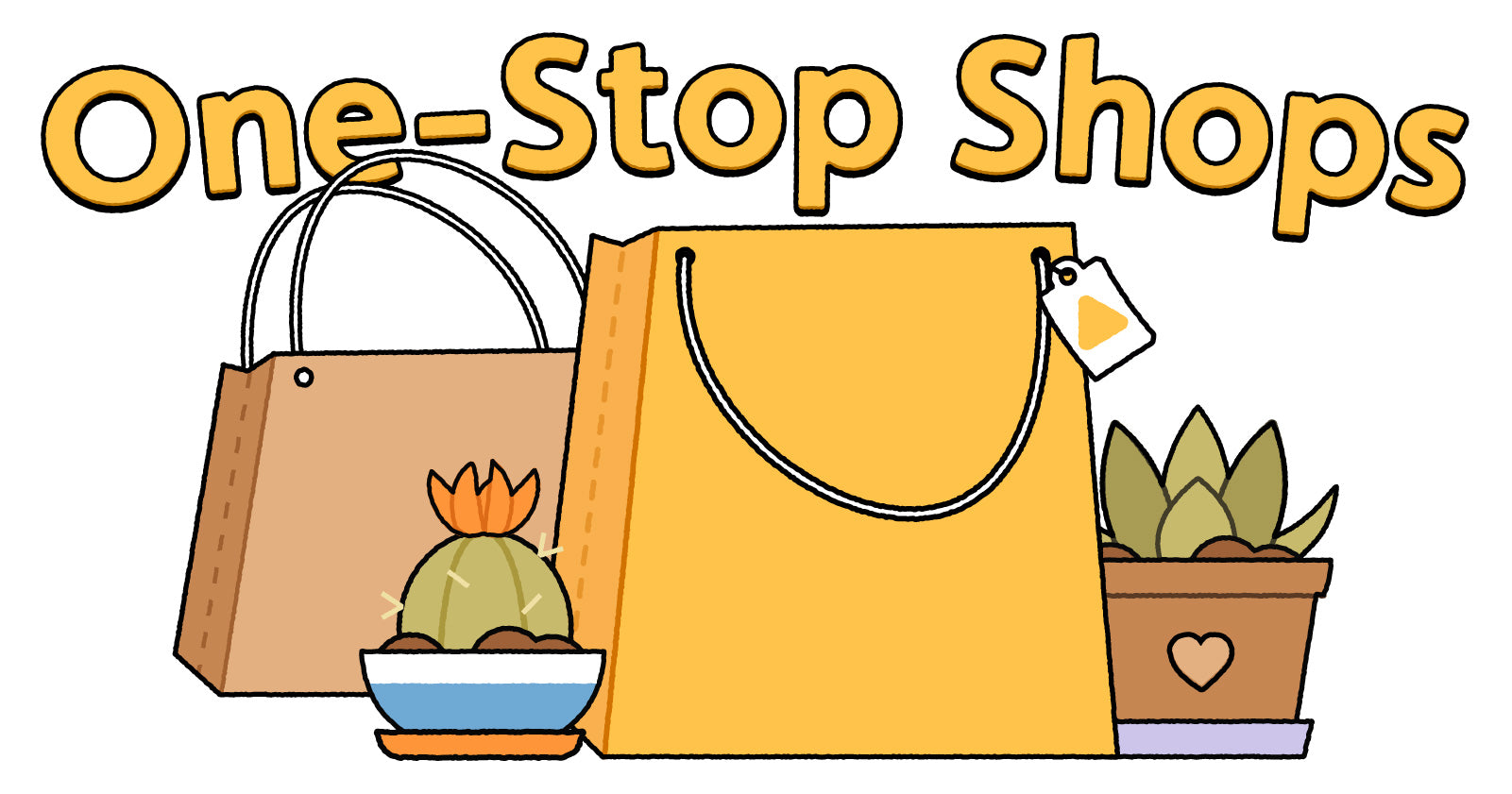 One-Stop Shops - shopping bag illustrations with succlents