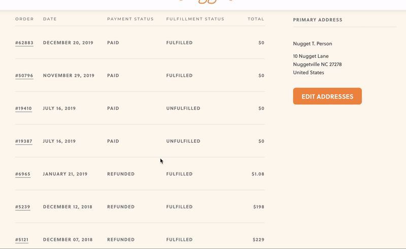 GIF of Nugget order history