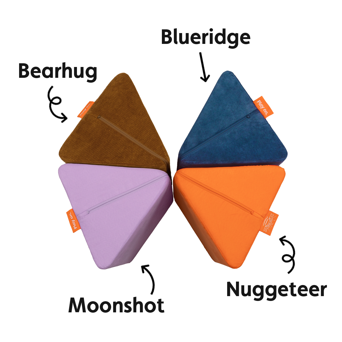 Color comparison using Bearhug, Blueridge, Moonshot, and Nugeteer pillows