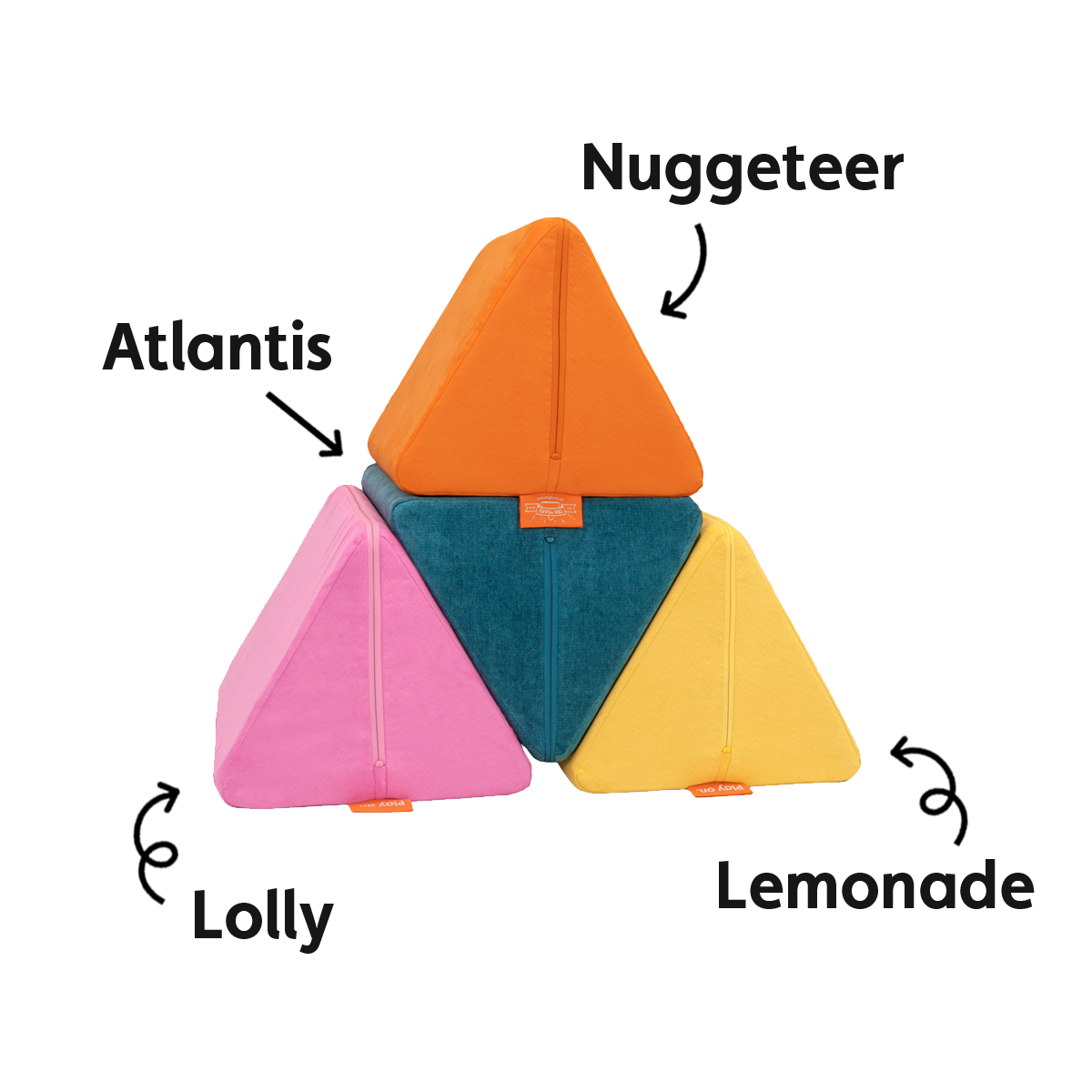 Color comparisons using Atlantis, Nugetteer, Lolly, and Lemonade Nugget pillows