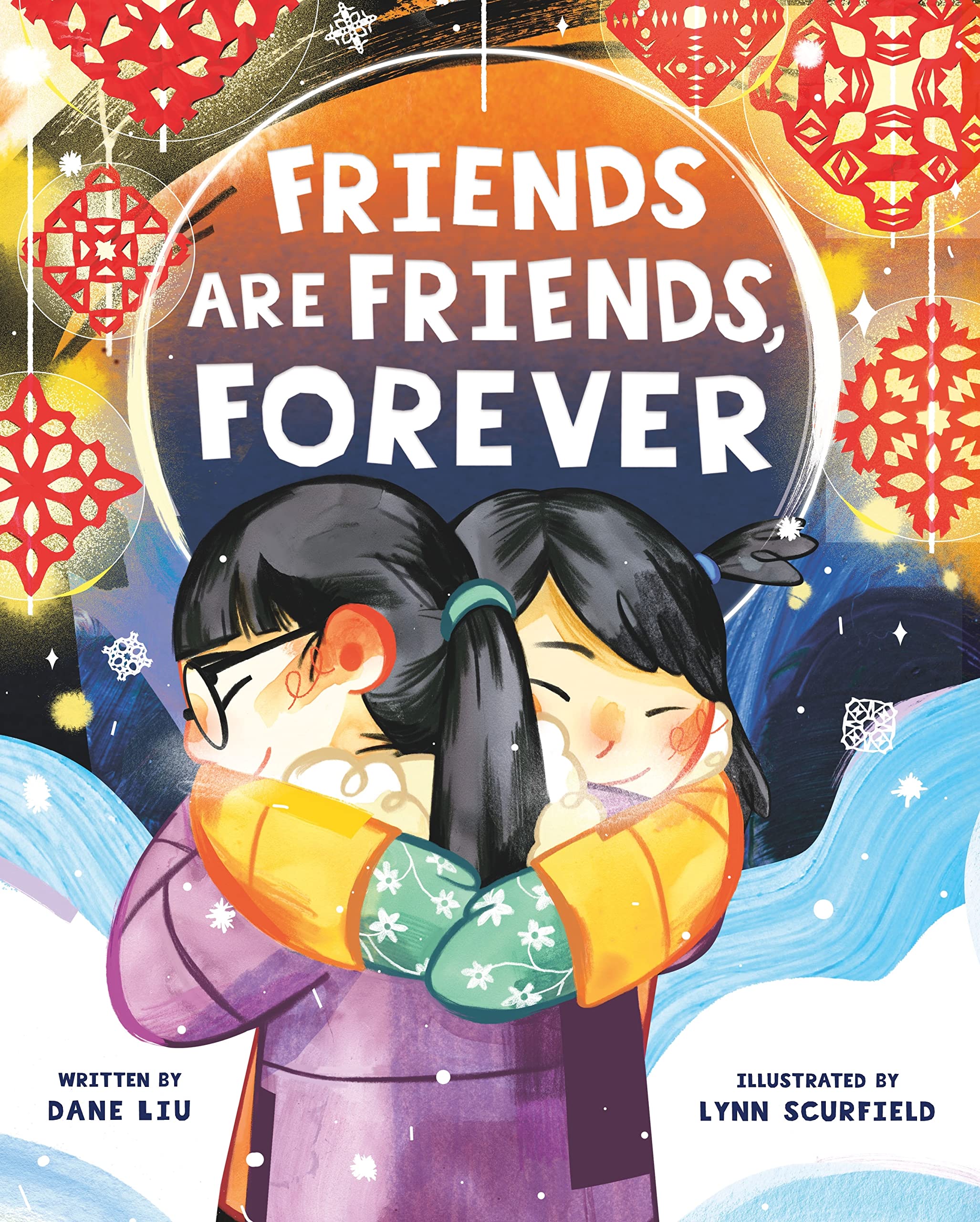 Book cover for "Friends are Friends Forever." Two children bundled up for winter weather hug.