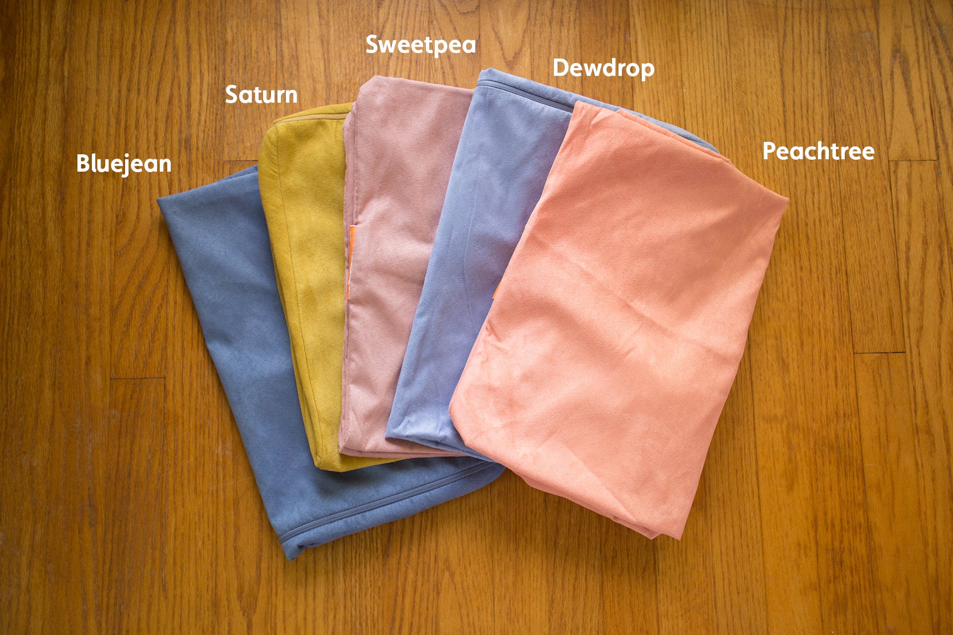 Bluejean, Saturn. Sweetpea, Dewdrop and peachtree covers comparing colors