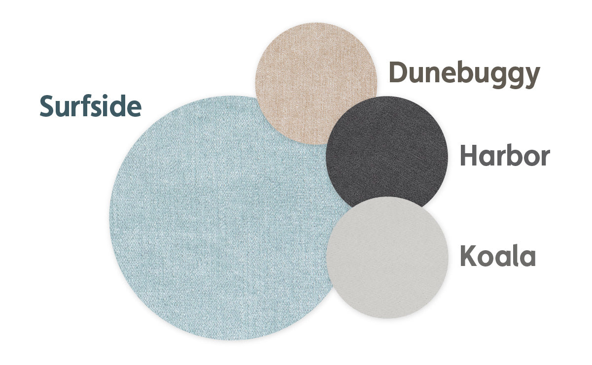 Color swatches of Surfside, Dunebuggy, Harbor, and Koala