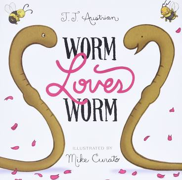 Book Title "Worm Loves Worm" with two worms facing each other