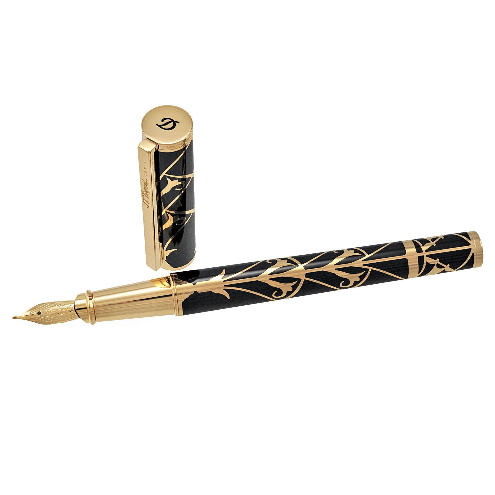 S T Dupont American Art Deco Neoclassique 18k Yellow Gold Fountain Pen 141015