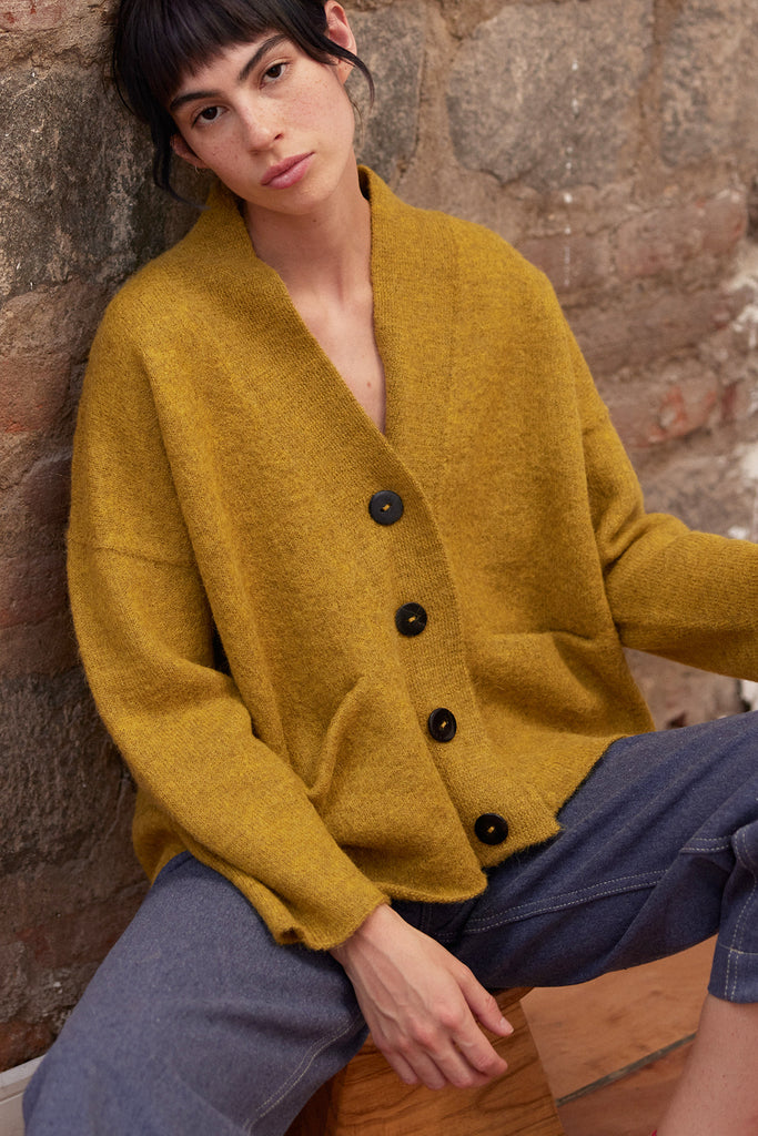 Felted Alpaca Cardigan - Ocre