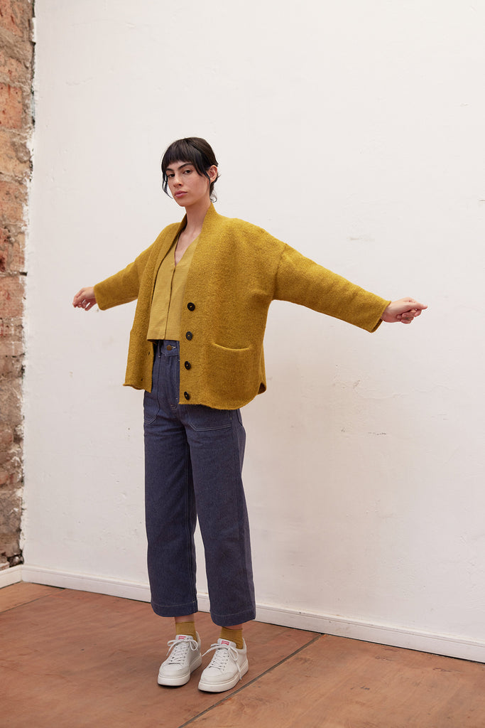 Felted Alpaca Cardigan - Ocre