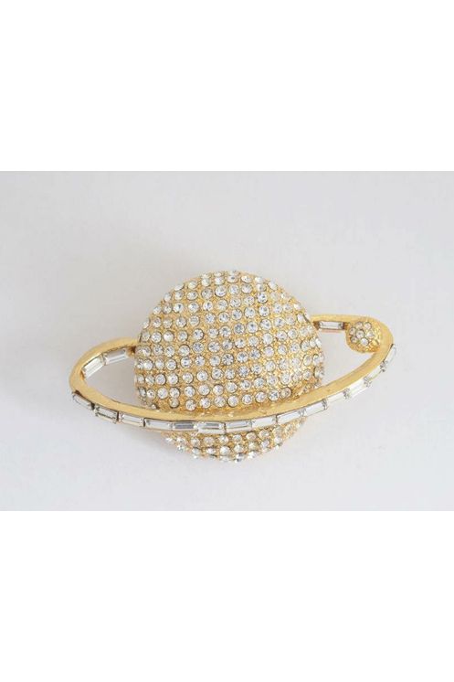 Large Globe Gold with Baguette Stones Lapel Pin