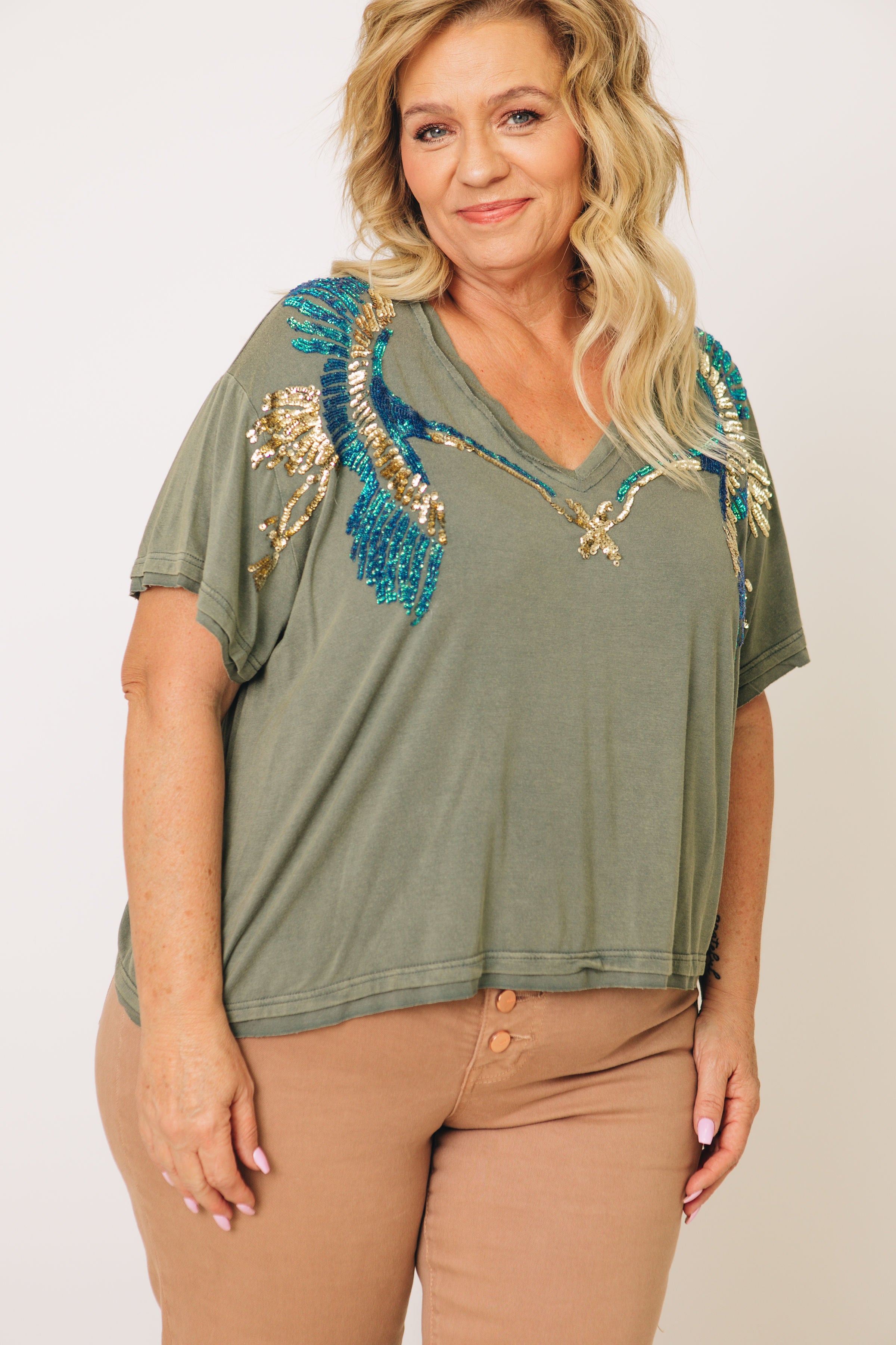 Image of Pol - Sequins Detail Short Sleeve Top (S-L)