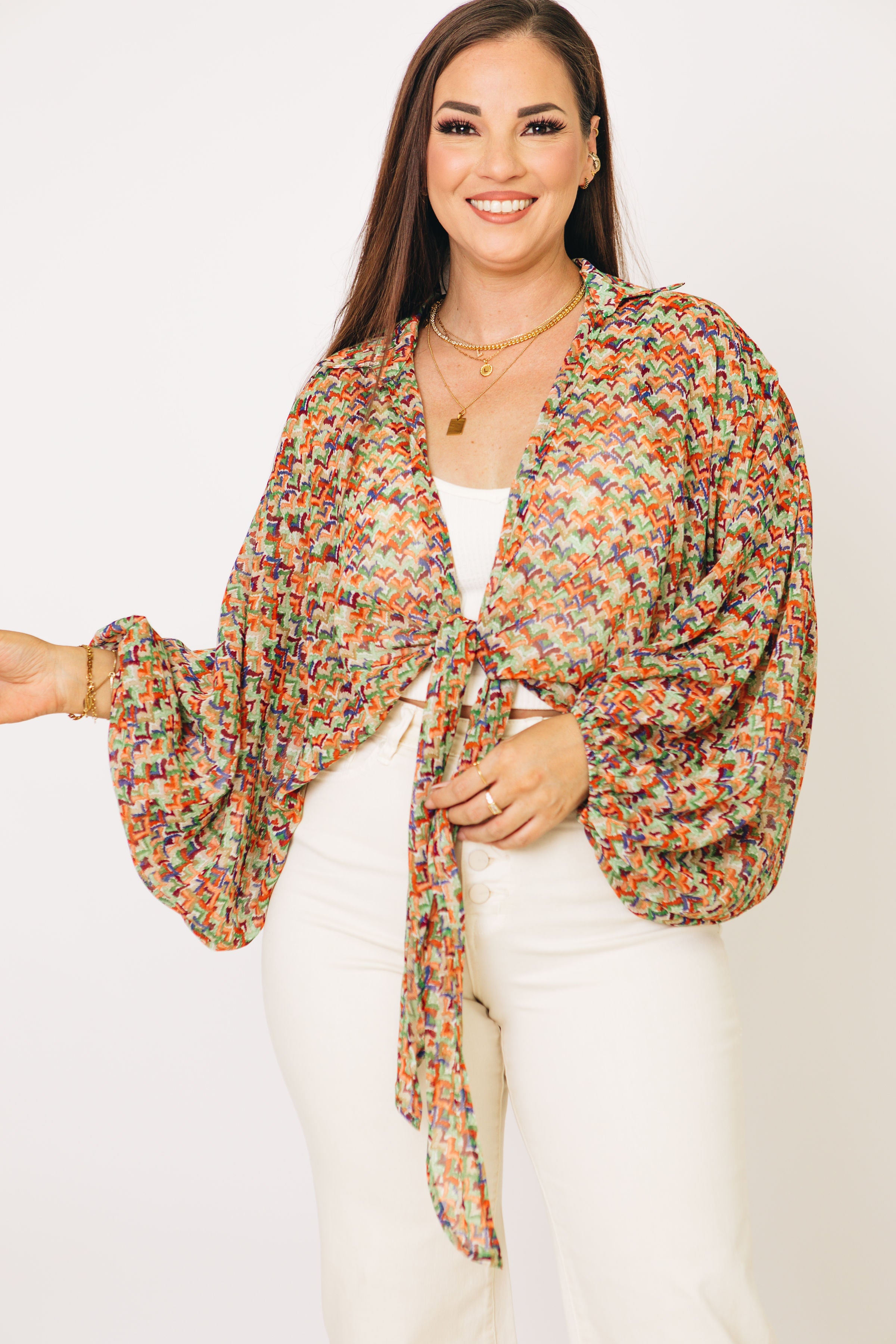 Image of Textured and Tie Detailed Blouse Top (S-2XL)