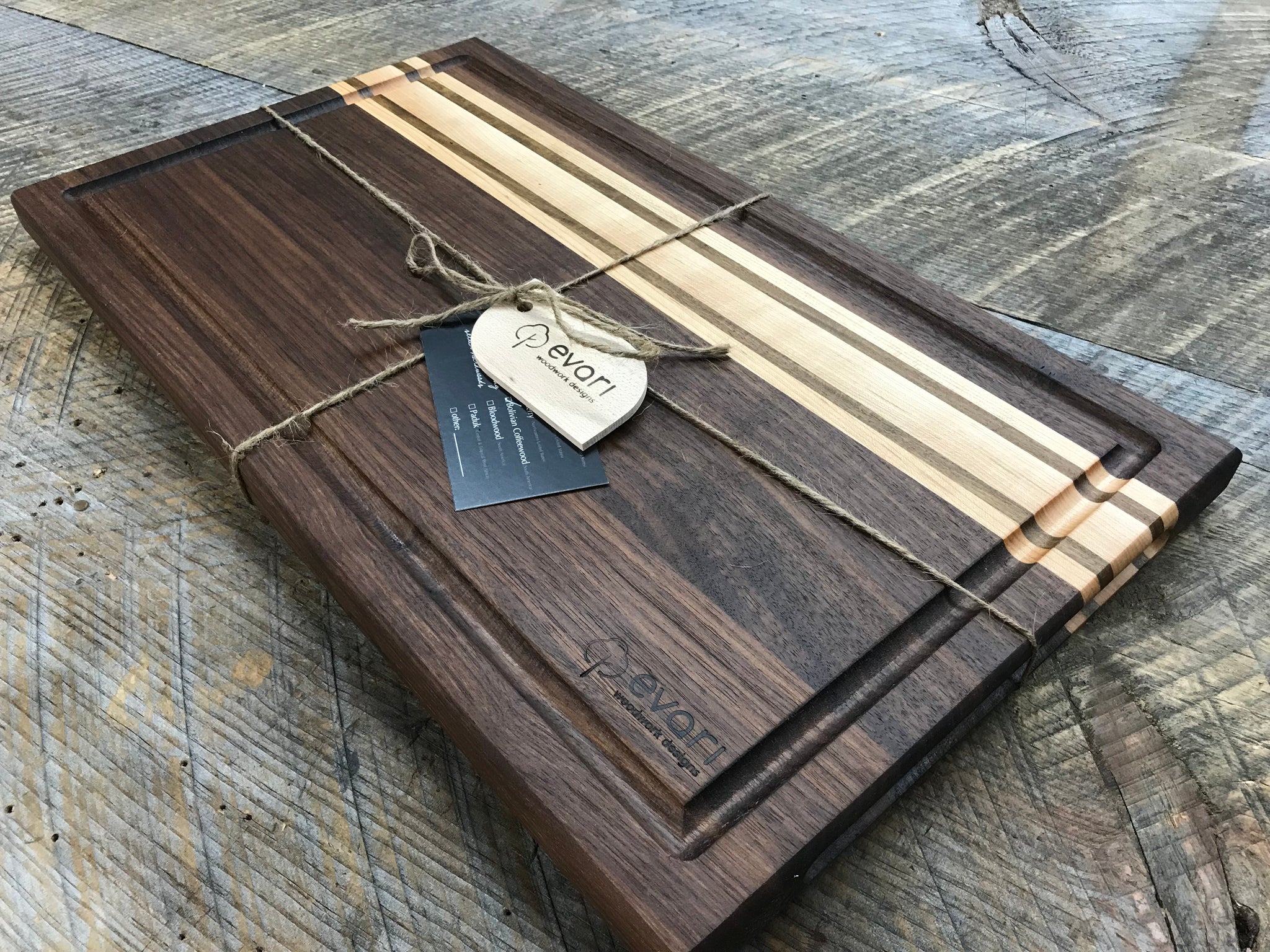 Cutting Board Black Walnut Maple And Bolivian Coffeewood Large Evari Woodwork Designs 