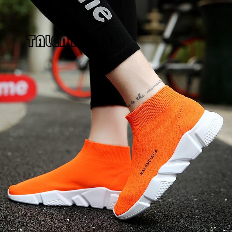 Summer Orange Knit Sock Sneakers 