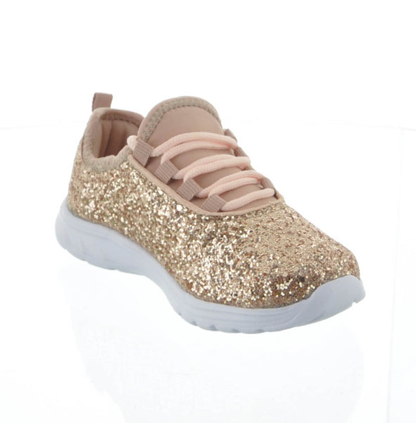 rose gold glitter tennis shoes