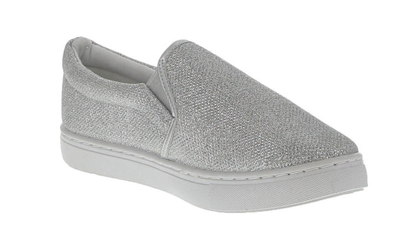 silver glitter slip on shoes