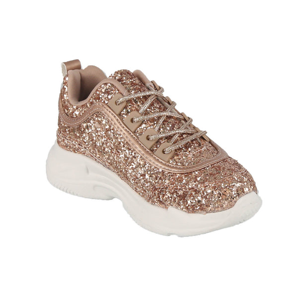 rose gold glitter tennis shoes