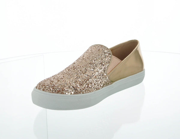 WOMAN'S SHOES ROSE GOLD GLITTER SLIP ON 