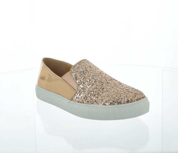 gold glitter slip on shoes