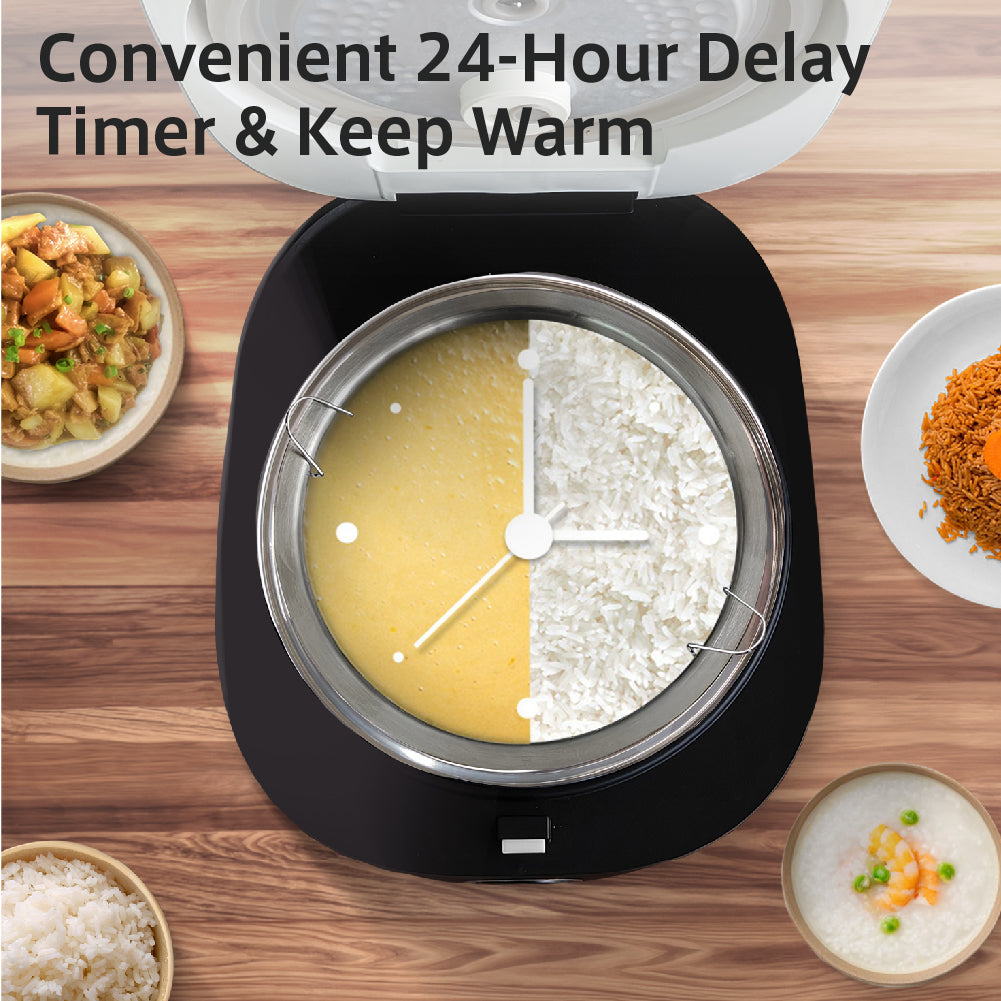 Rice Cooker Large 8 Cup, Stainless Steel Inner Pot Steamer, YOKEKON Low  Carb Rice Maker, 24H Delay Timer and Auto Keep Warm Feature,  Sushi/Grain/Cake/Porridge,Black 